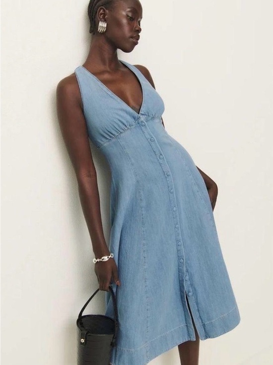 Reformation Dresses & Skirts - Reformation Light Blue Denim V-Neck Button-Front Midi Dress